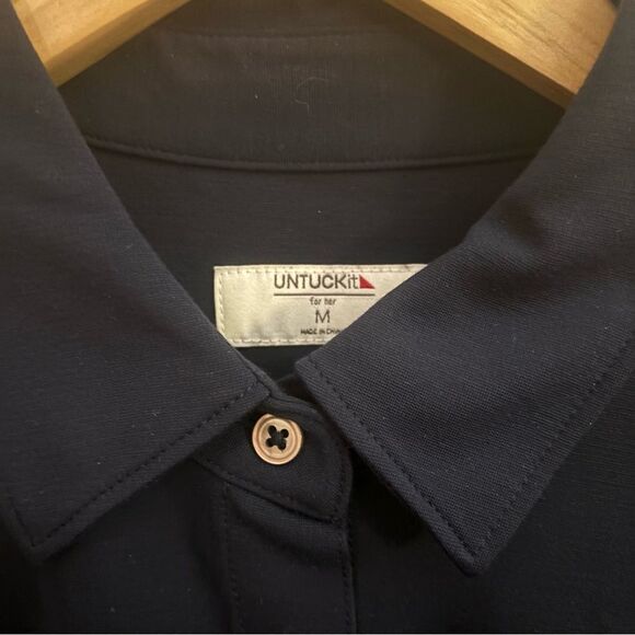 Untuckit Frances Shirt Dress Navy Blue Long Sleeve Button Front Pockets Medium - Picture 5 of 7